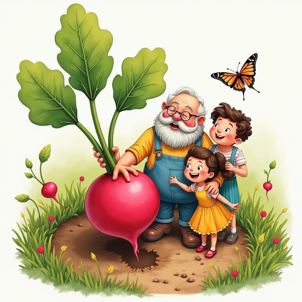 全家围着萝卜笑