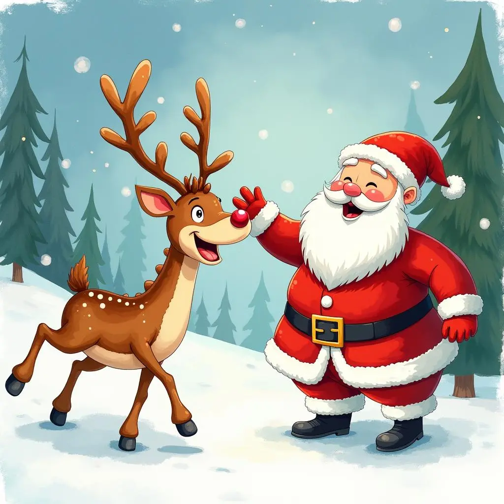 鲁道夫在圣诞老人面前兴奋跳跃