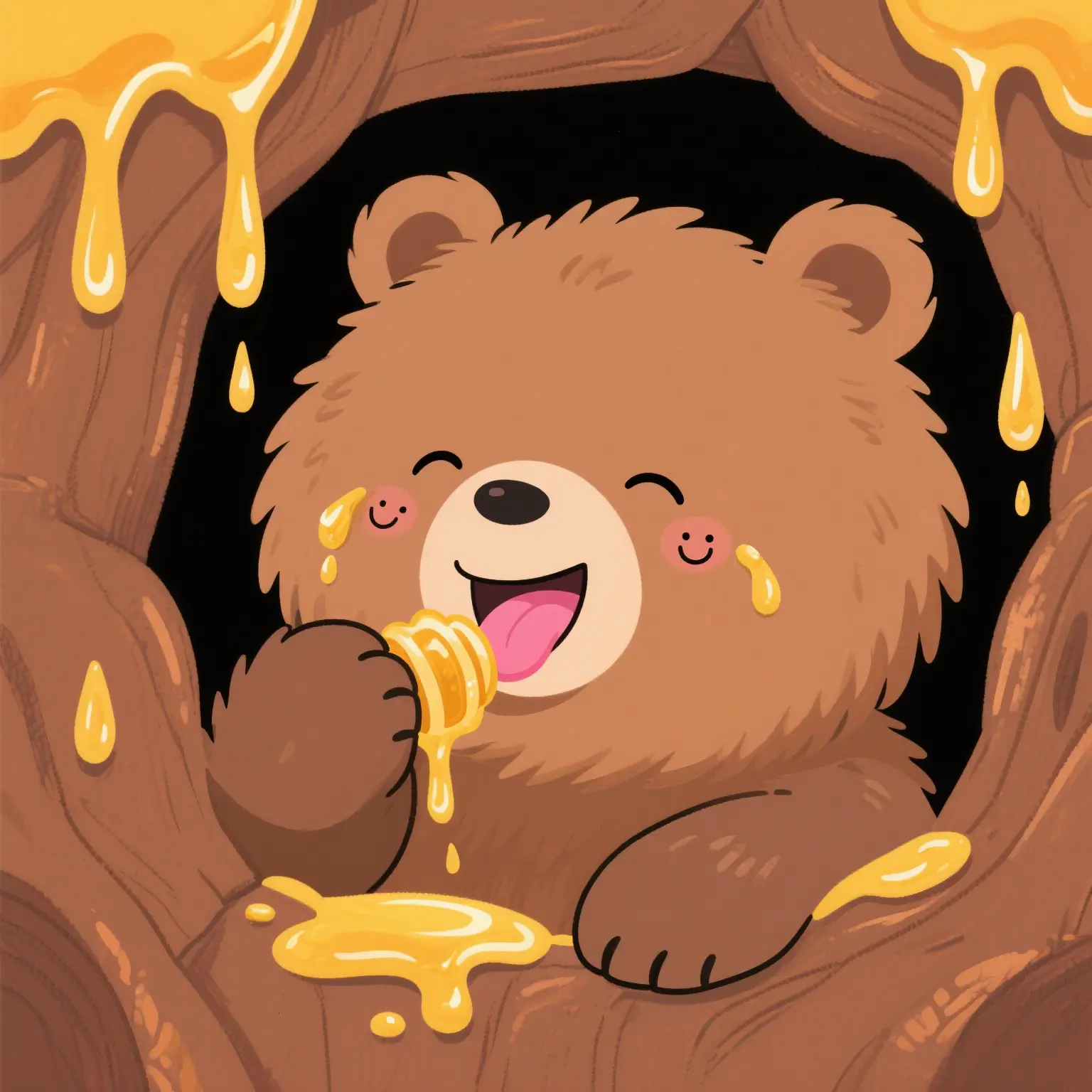 一只正在品尝蜂蜜的幸福小熊