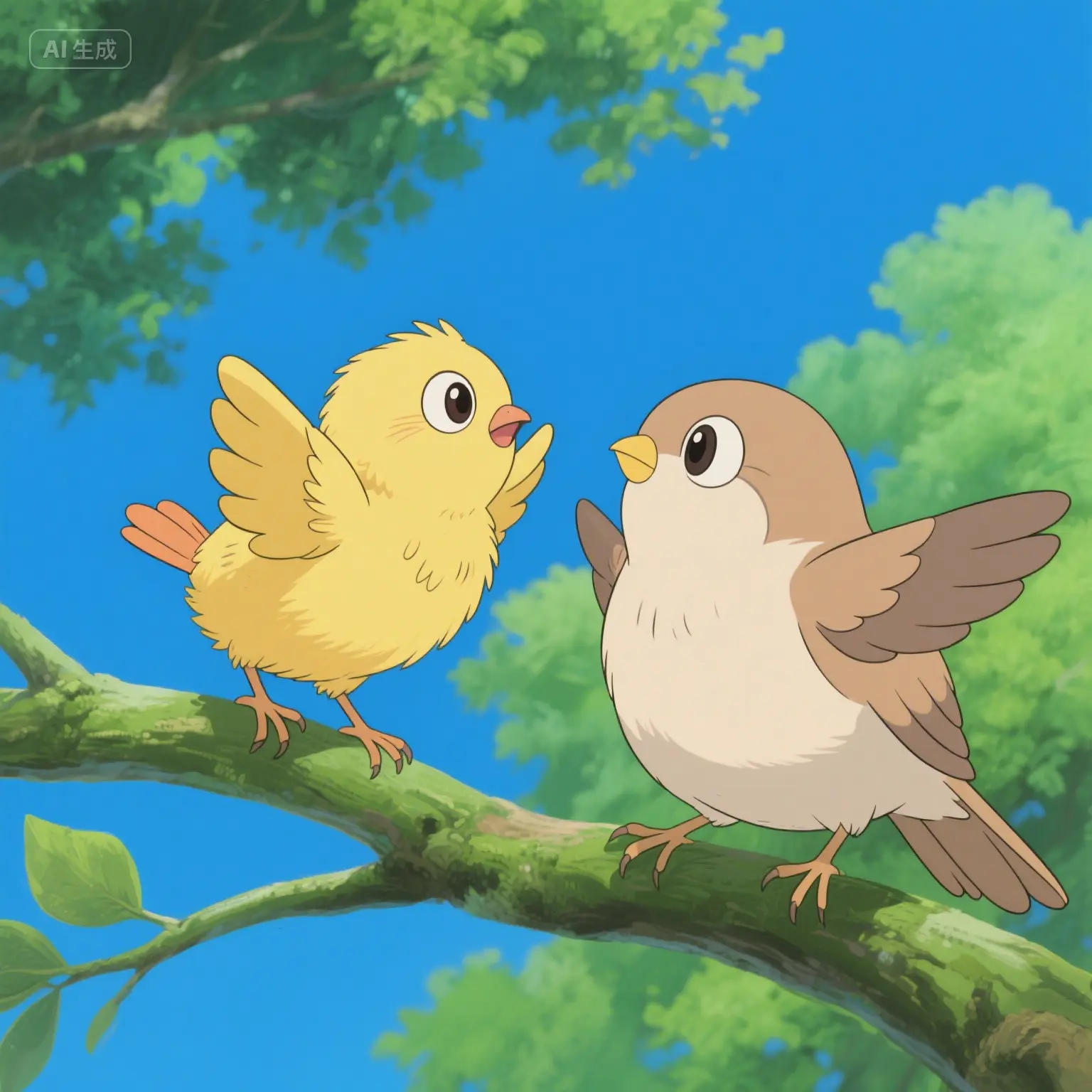 一只站在树枝上望着天空的小鸟