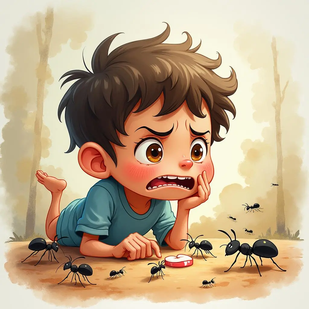 皮埃尔皱着眉头看着牙疼的地方