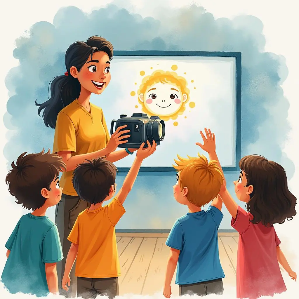 老师欣慰地看着相机中的未来