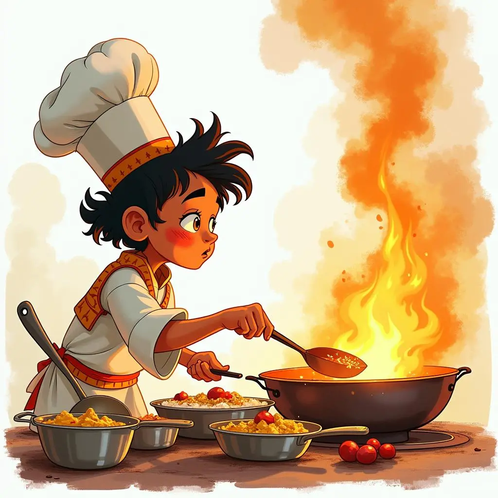 拉朱在比赛中用心烹饪