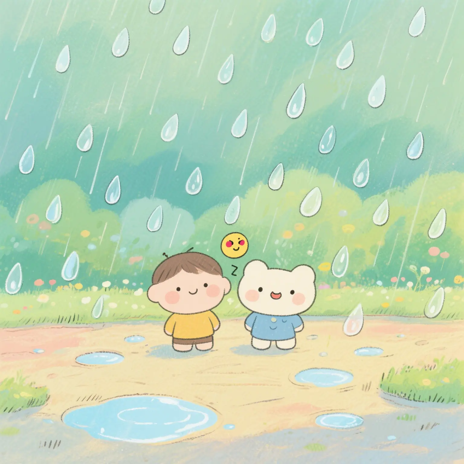 许多从天空落下的透明雨滴