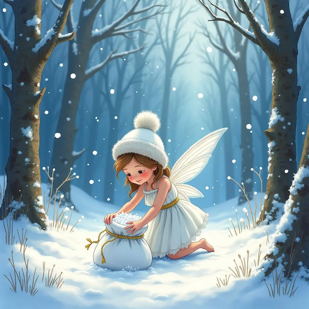 雪花仙子在森林洒雪花