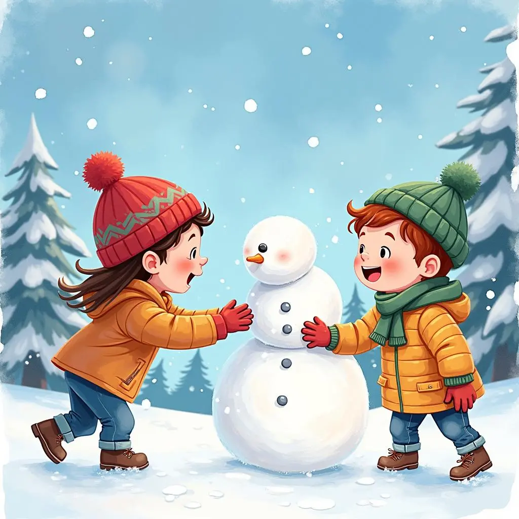 雪花与小朋友玩耍