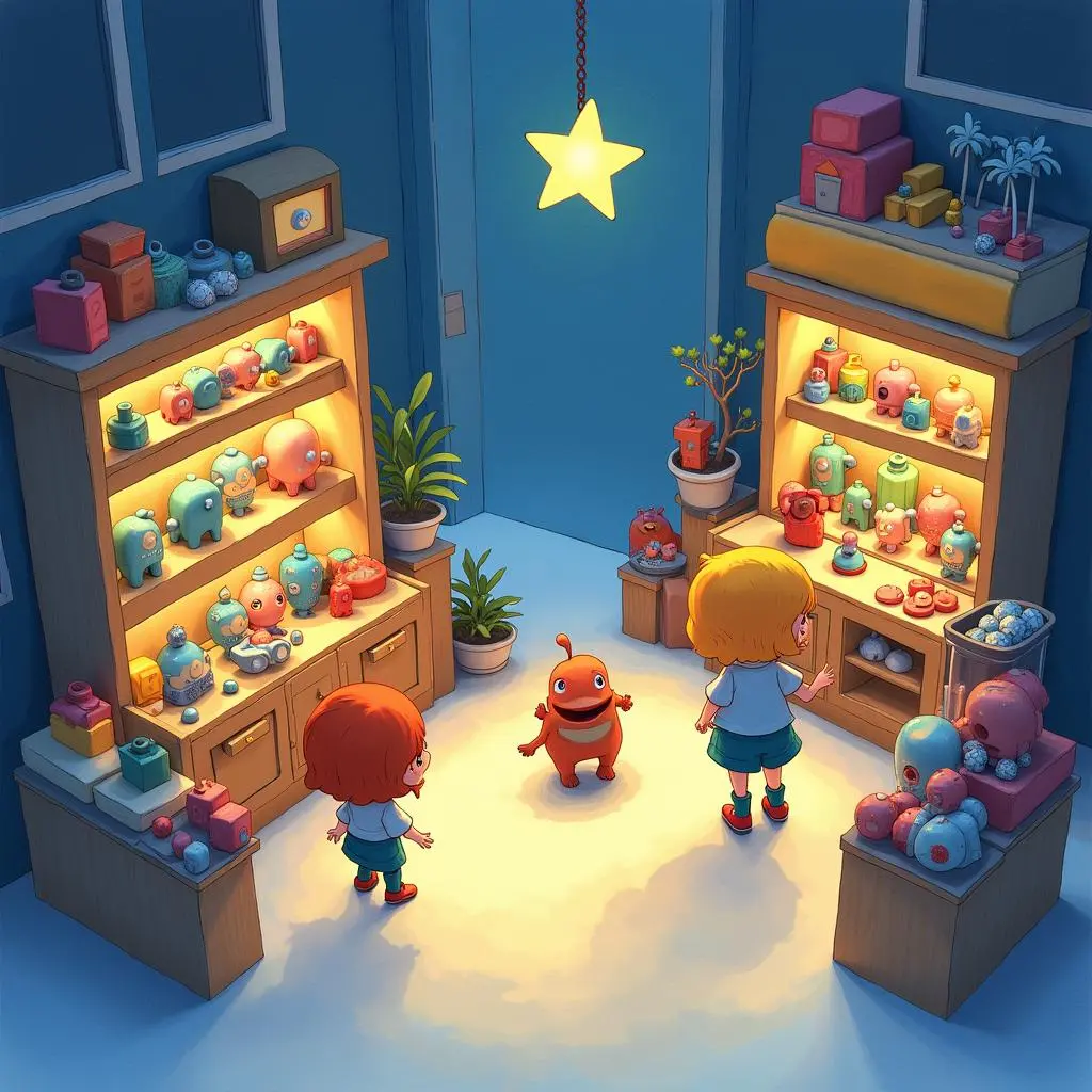 玩具们在店里悄悄活动