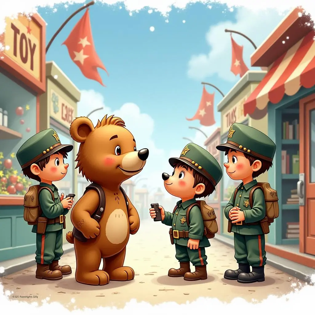小熊和士兵们聊天