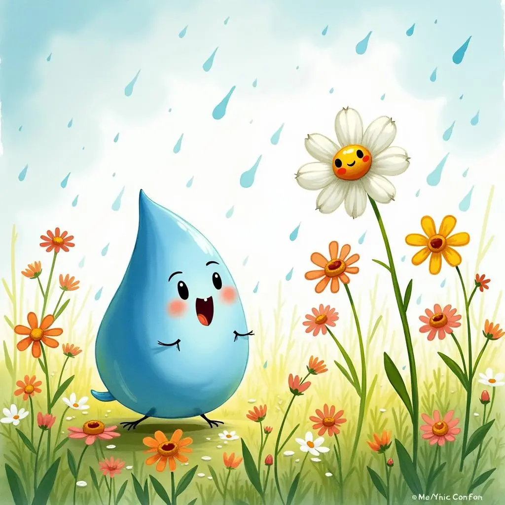 小水滴落下遇花朵