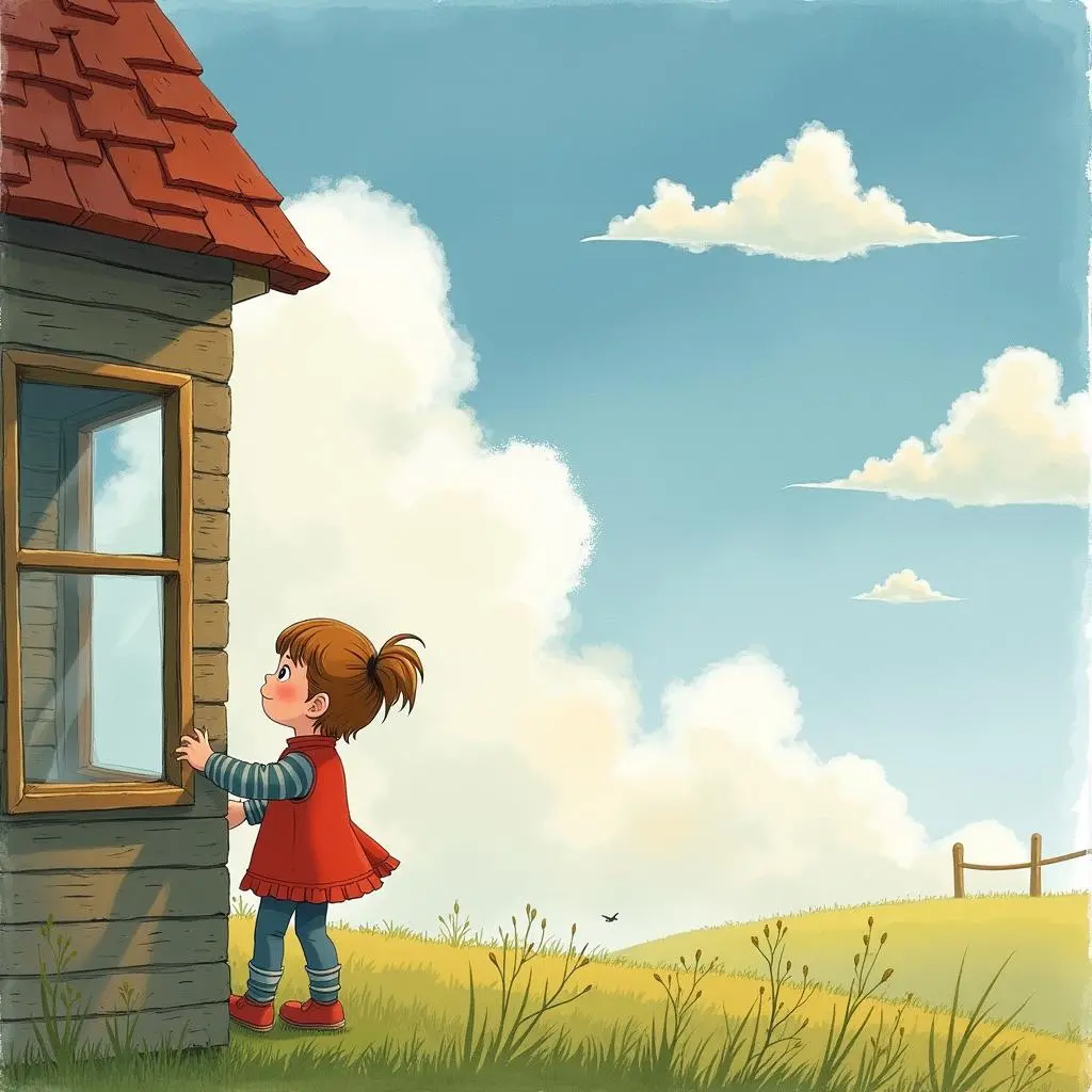 露西在飞屋中向外张望