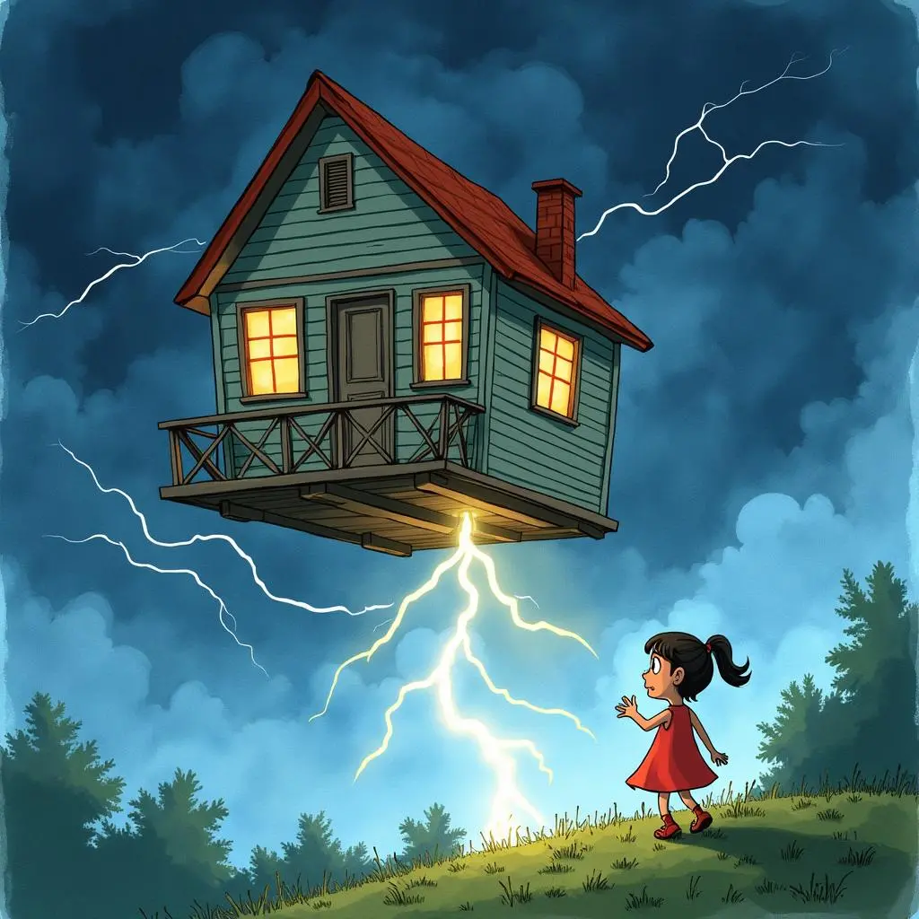 小房子在乌云中穿梭