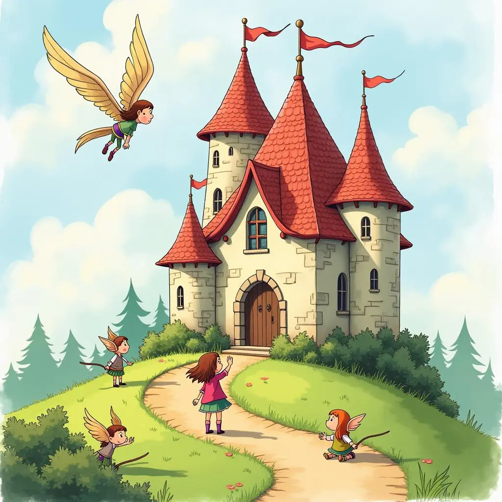 露西与小精灵在城堡前相遇