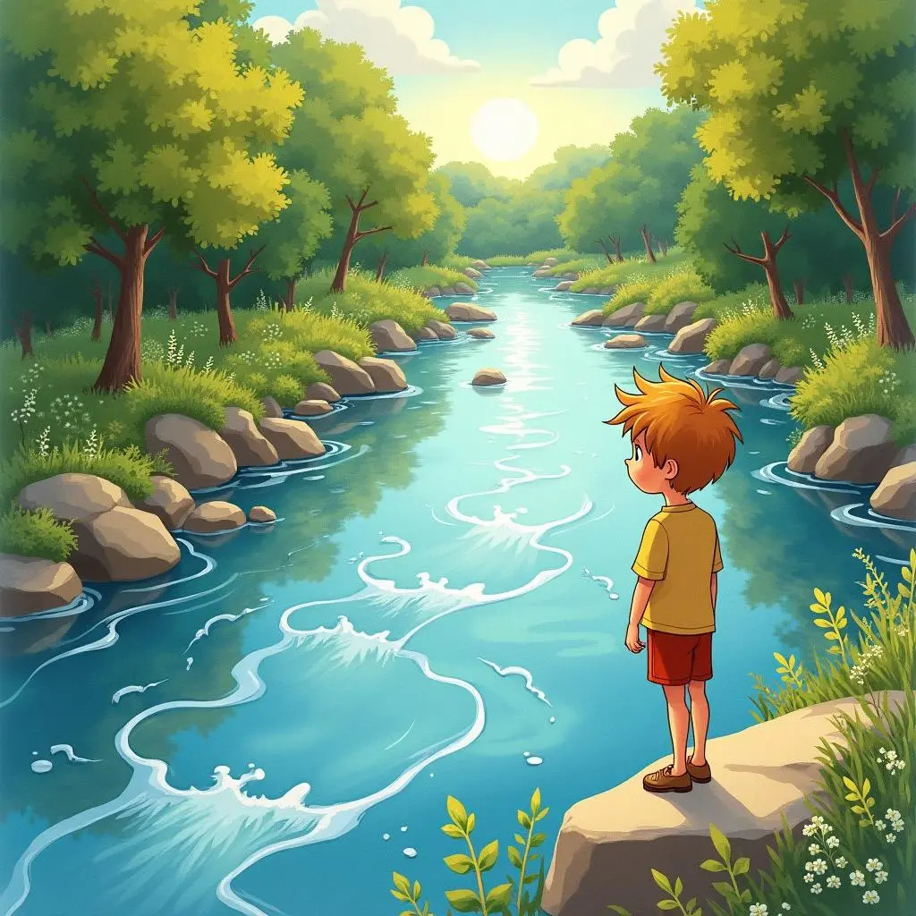 小男孩和小狐狸来到河边