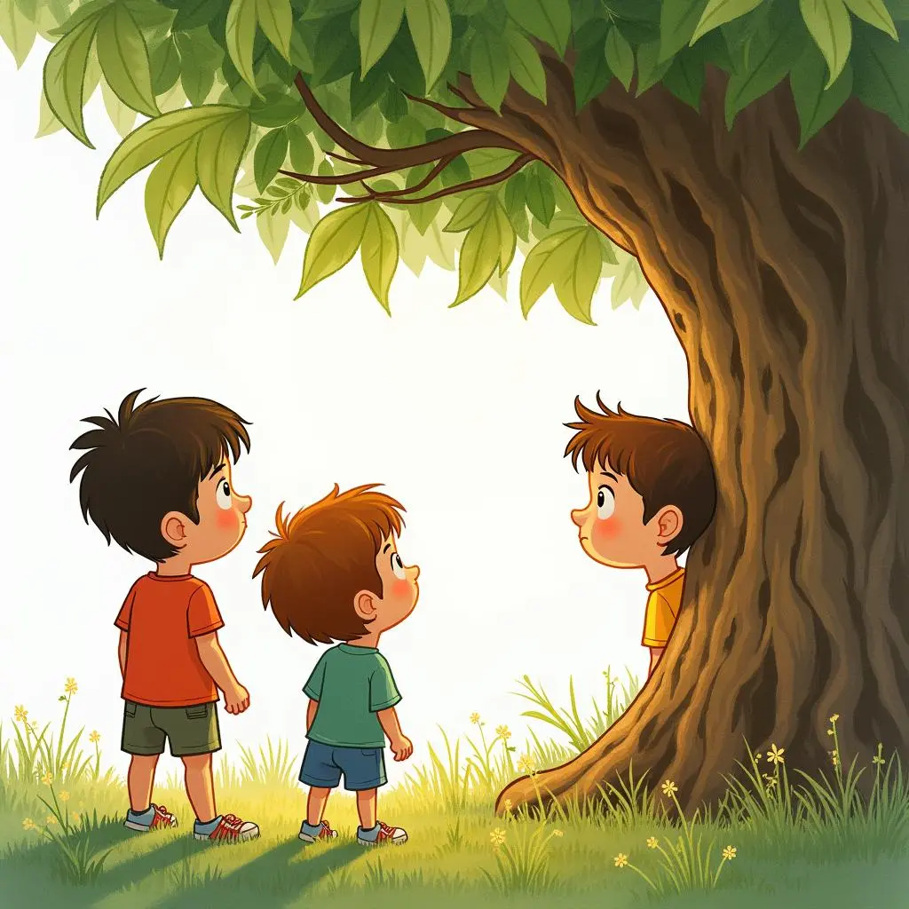 孩子们认真听树精灵说话