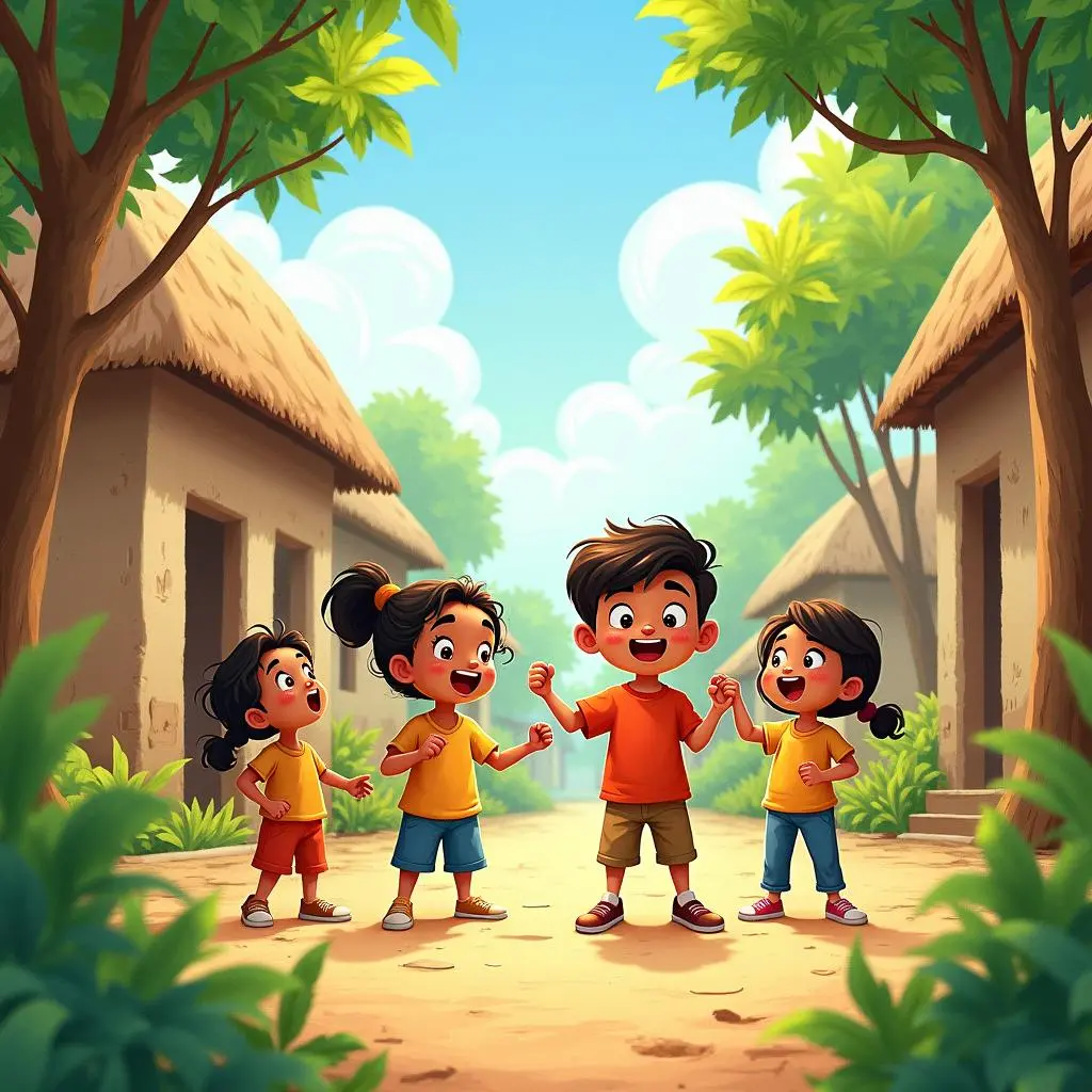 孩子们在村里宣传保护自然