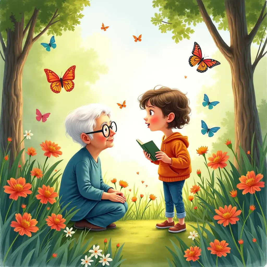 露西和奶奶在花园里