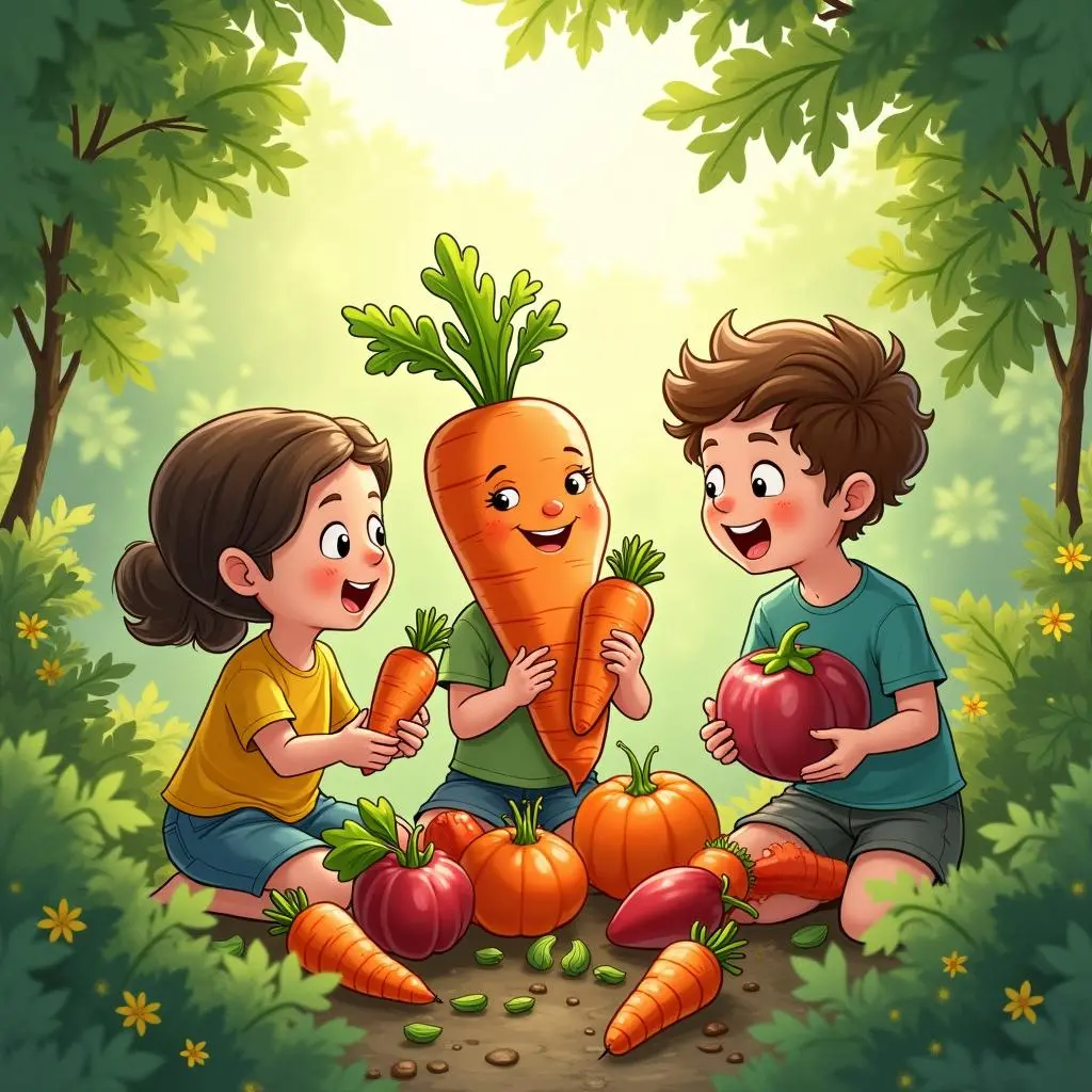 孩子们在菜园分享蔬菜