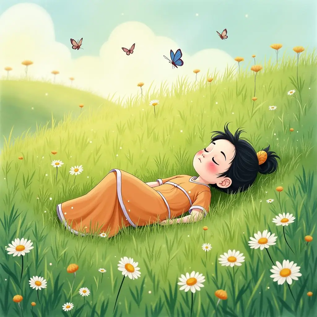 庄周躺在草地上入睡